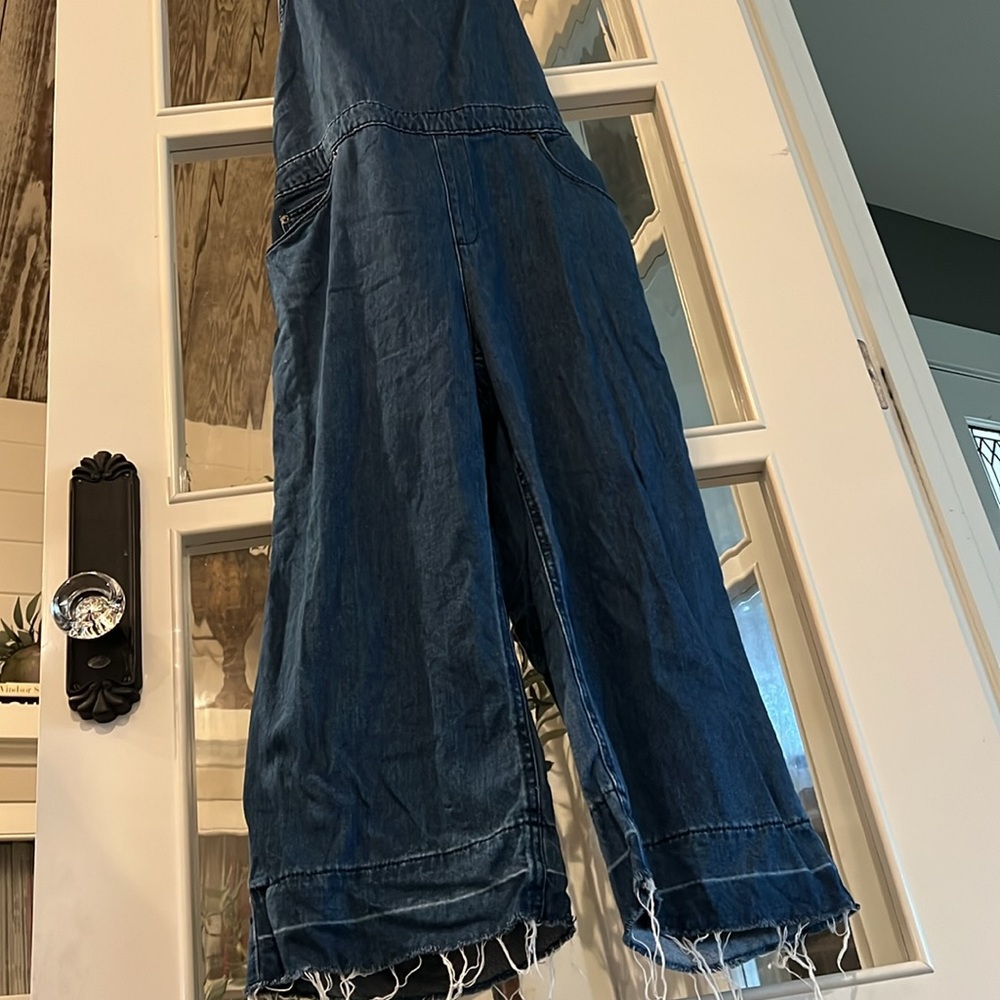 Wide Leg Open Back Tie Jumpsuit Overall Denim Jeans - Picture 3 of 6